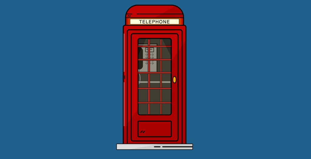 CSS drawing of a red telephone booth with blue background