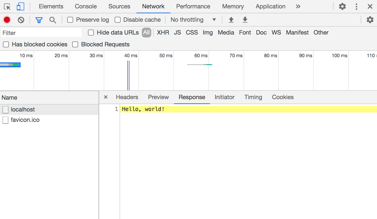 Response subtab of Network in Dev tools