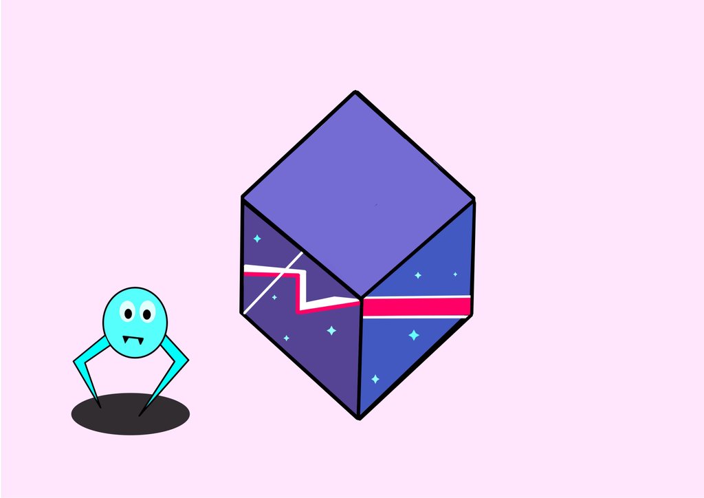Vector illustration of Purple Cube and Crawly Critter created using iPad and Vectornator.
